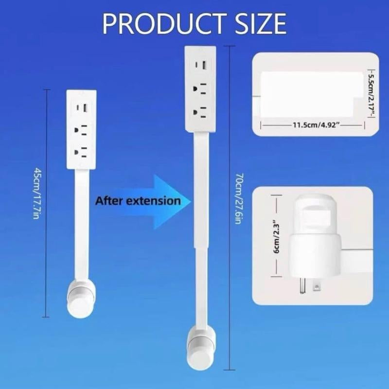 Rotating Wall Outlet Extender – 2 AC + USB-C/A Ports (28" Extension, Wall-Mountable & ETL Certified) | Space-Saving Power Solution for Home & Office