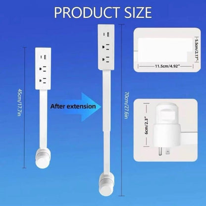 Rotating Wall Outlet Extender – 2 AC + USB-C/A Ports (28" Extension, Wall-Mountable & ETL Certified) | Space-Saving Power Solution for Home & Office