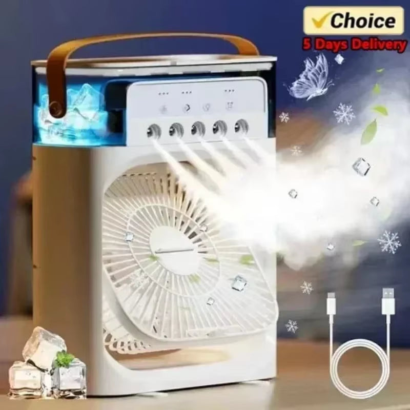LED Night Light Portable Fan Air Conditioner USB Electric Fan Water Mist Music 3-In-1 Household Air Humidifier