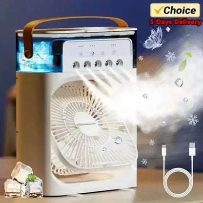 LED Night Light Portable Fan Air Conditioner USB Electric Fan Water Mist Music 3-In-1 Household Air Humidifier