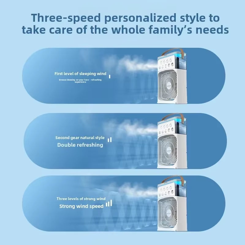 LED Night Light Portable Fan Air Conditioner USB Electric Fan Water Mist Music 3-In-1 Household Air Humidifier