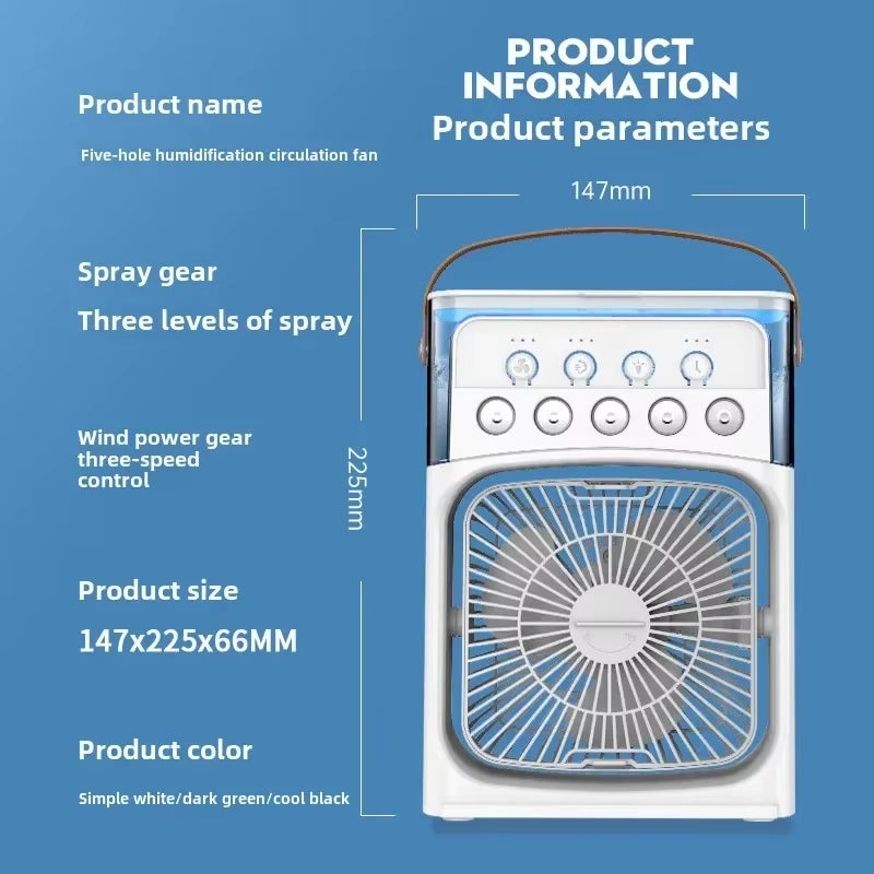 LED Night Light Portable Fan Air Conditioner USB Electric Fan Water Mist Music 3-In-1 Household Air Humidifier